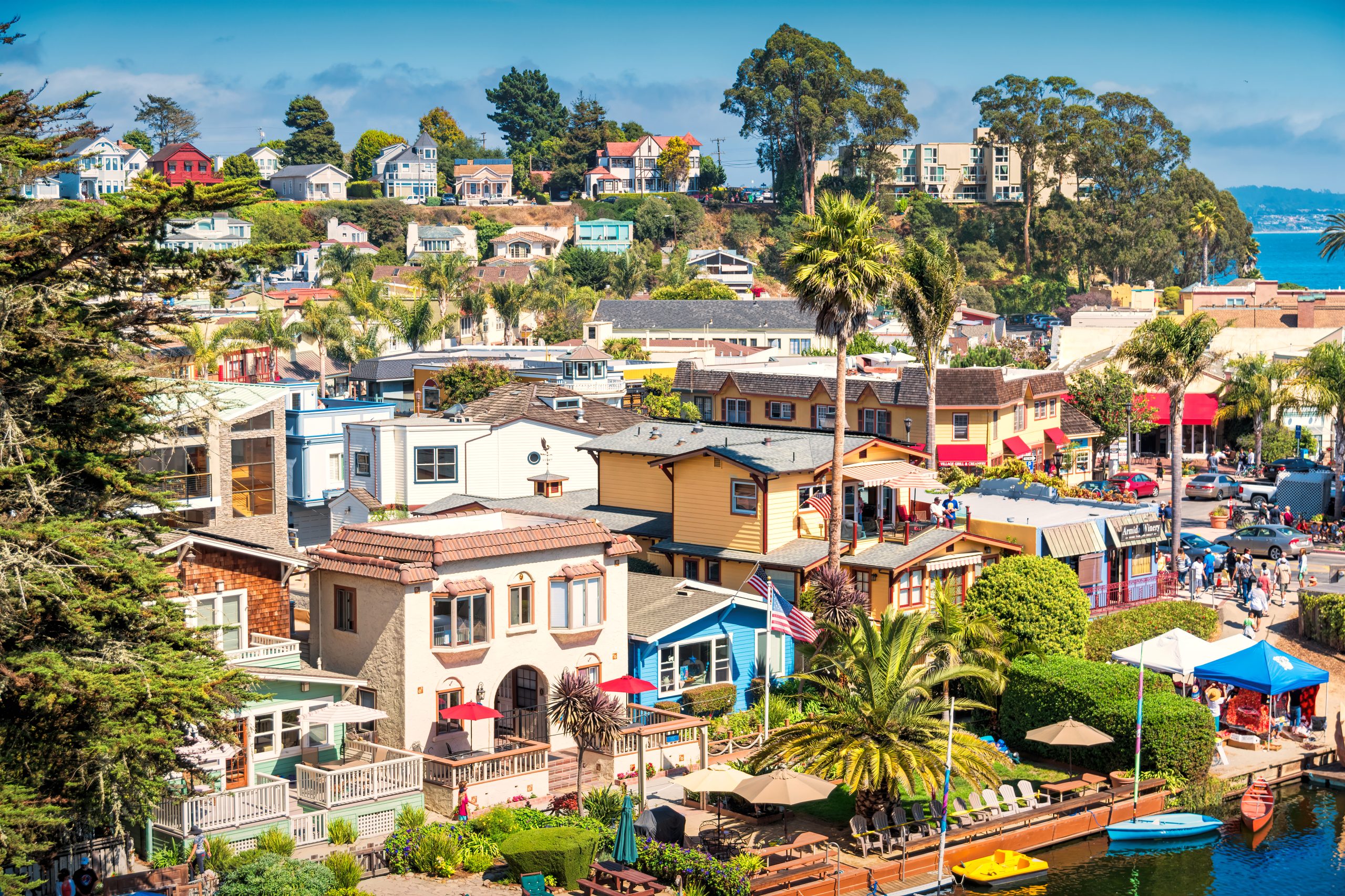 Cityscape of downtown Capitola, California, USA on a sunny day.