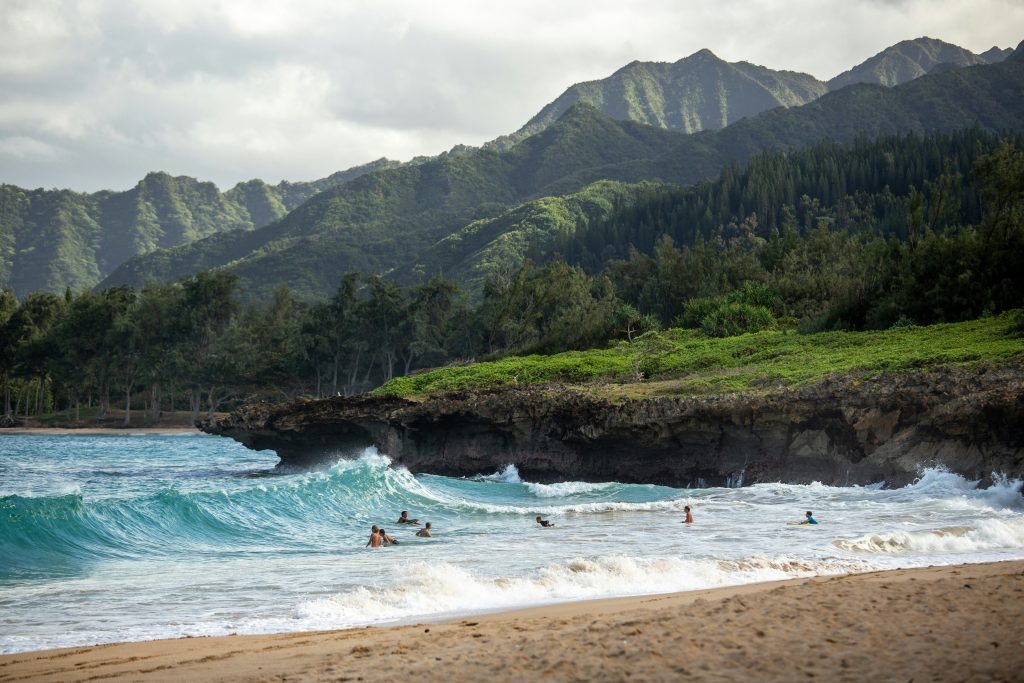 Road tripping around Oahu, the smaller northern beaches are great to catch some sun and watch local surfers